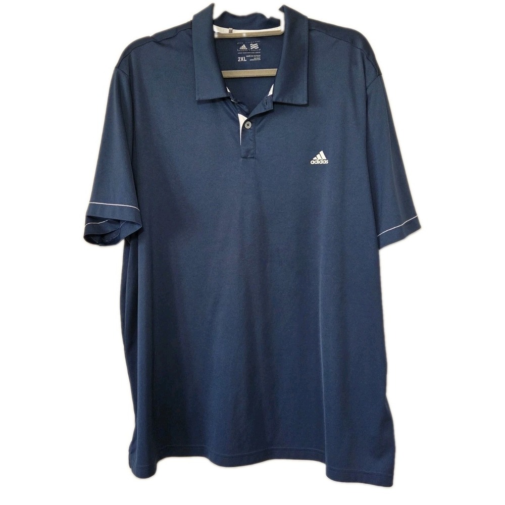 Adidas Mens 2XL Polo Shirt Blue Climalite Golf Short Sleeve Performance Athletic